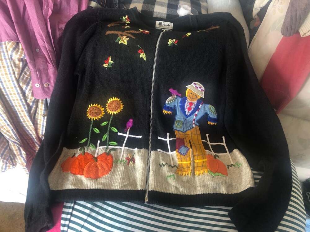 All Points Scarecrow Autumn Harvest Cardigan Sweater Black